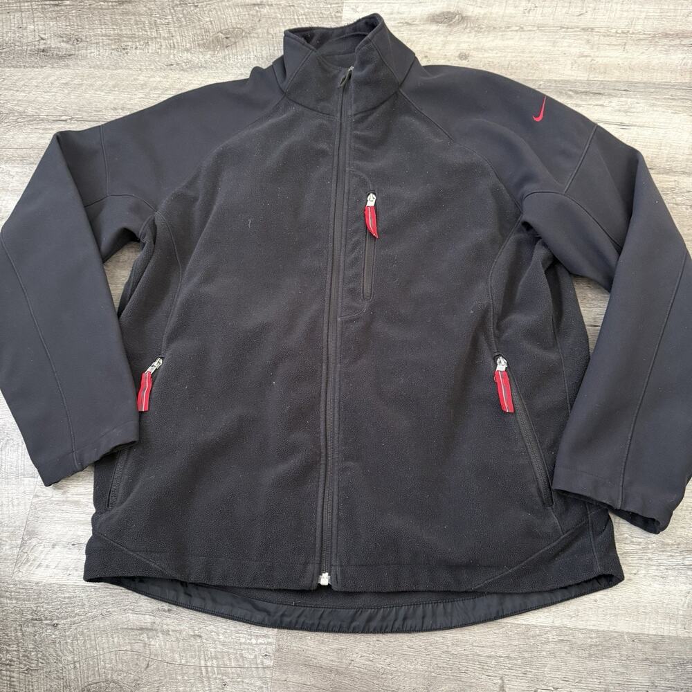 Vintage 90s Y2K NIKE Jacket Mens Large Black Hybrid Fleece Soft Shell Full-Zip